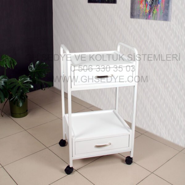 2 Çekmeceli Cihaz ve Ürün Sehpası Beyaz
